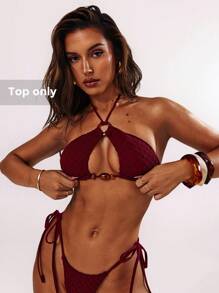 SHEIN BAE 1 pieza Top de traje de baño de cuello de halter de unicolor y Bottom de bikini triangular