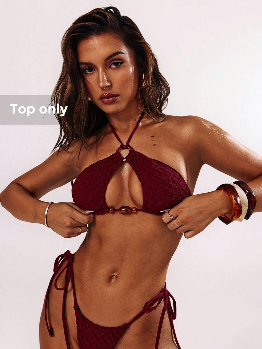 SHEIN BAE 1 pieza Top de traje de baño de cuello de halter de unicolor y Bottom de bikini triangular