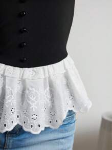 Elamini Women's Spring & Summer Cutout Embroidered Ruffled Hem Peplum Camisole Top - Black - View 4