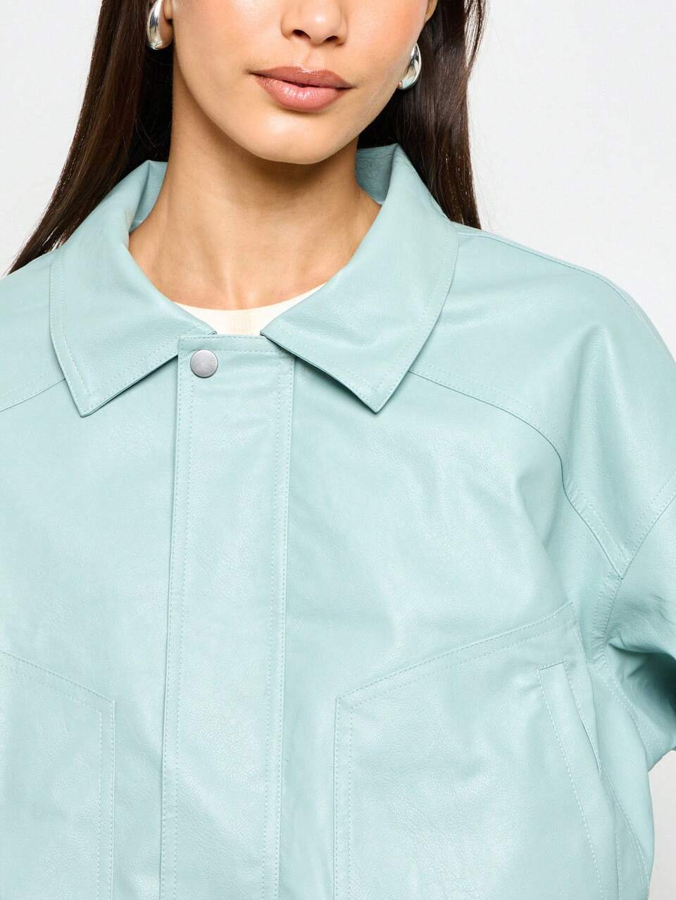 AiiRZ Giacca bomber in pelle PU color pastello, corta, in stile moda primaverile, con chiusura lampo davanti, vita elastica, streetwear casual da donna