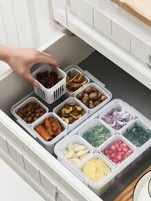 1pc Multi-Grid Food Storage Storage Box For Home, Fresh-Keeping Box For Ginger And Garlic, Wholesale Kitchen Refrigerator Fruit Food Preservation Draining Box - White - View 3