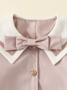 2pcs/Set Girls Navy Collar Adorable 3D Bowknot Blazer & Pleated Skirt Suit, Suitable For School Style - Pink - View 6