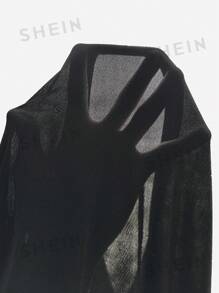 SHEIN X LOS FAVORITOS DE LA FATSHIONISTA SHEIN BAE Plus Mock Neck Sheer Mesh Top Without Camisole - Black - View 9