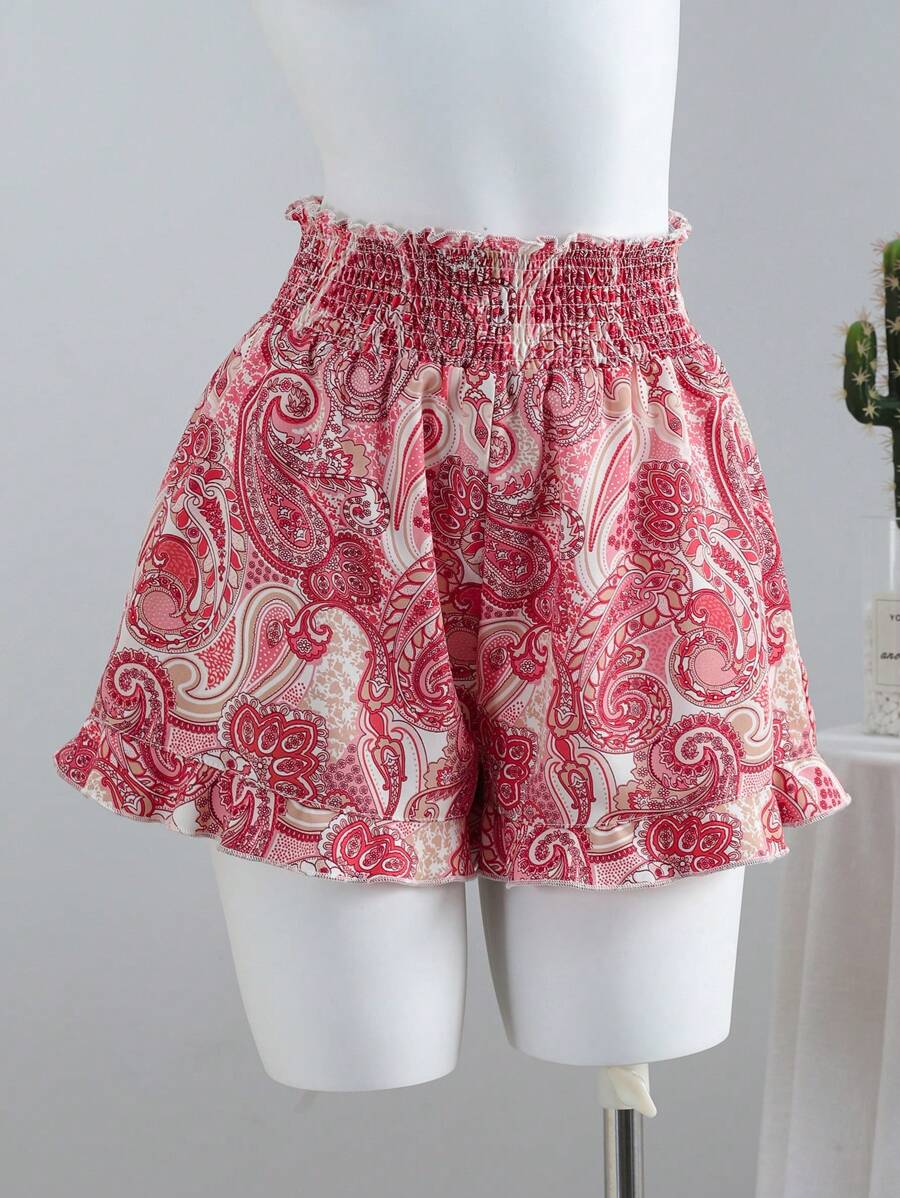 Elamini 佩斯利印花阔腿短裤，休闲海滩度假装 - 彩色 - 查看 1