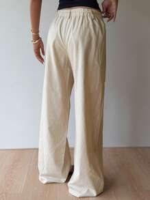 Siren Gaze 女士 100% 纯棉舒适休闲夏季度假裤、亚麻长裤 - 杏色 - 查看 2