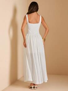 SHEIN BAE 女士夏季无袖针织纹理刺绣精致大码连衣裙优雅连衣裙/女士夏装/白色连衣裙/婚礼宾客礼服女 - 白色 - 查看 2