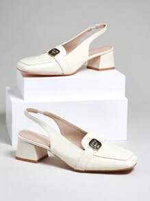 SHUZIA Versatile Sleek Design Classic Block Heel Sling Back Comfort All-Day Casual Office Pumps - Beige - View 3