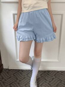 DAZY Tween Girl Solid Color Ruffle Hem Pocketed Fashion Shorts,Girls Summer Outfits,Back To School Clothes - Blue - View 4