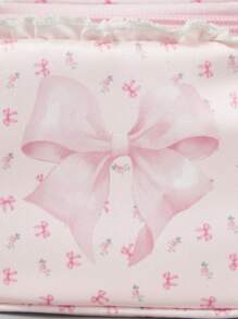 ROMWE Kawaii Cute And Charming Pink Butterfly Pattern Large Capacity Portable Cosmetic Makeup Bag, 401422/412463 - Multicolor - View 3