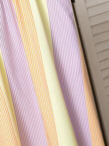 青少年女孩彩虹条纹印花无袖荷叶边下摆休闲夏季度假太阳裙