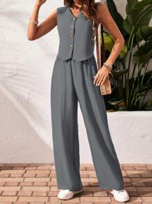 SHEIN Frenchy Set de 2 piezas de chaleco y pantalones de unicolor casual de vacaciones