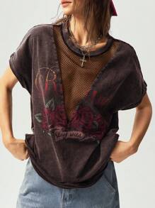 Bohemela Áo thun cổ tròn dệt kim họa tiết trơn dành cho nữ, phong cách phương Tây, mùa hè - màu nâu - Xem 4
