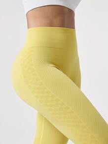 SHEIN Sports 1 件套吸湿排汗快干面料常规版型瑜伽/运动裤，芥末黄基本款 - 黃色 - 查看 7