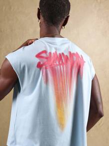 SUMWON Sleeveless Tank Top Streetwear Graffiti Paint Splash Athletic Muscle Shirt Summer Festival Urban Fashion Workout Fitness Vest - Blue - View 1