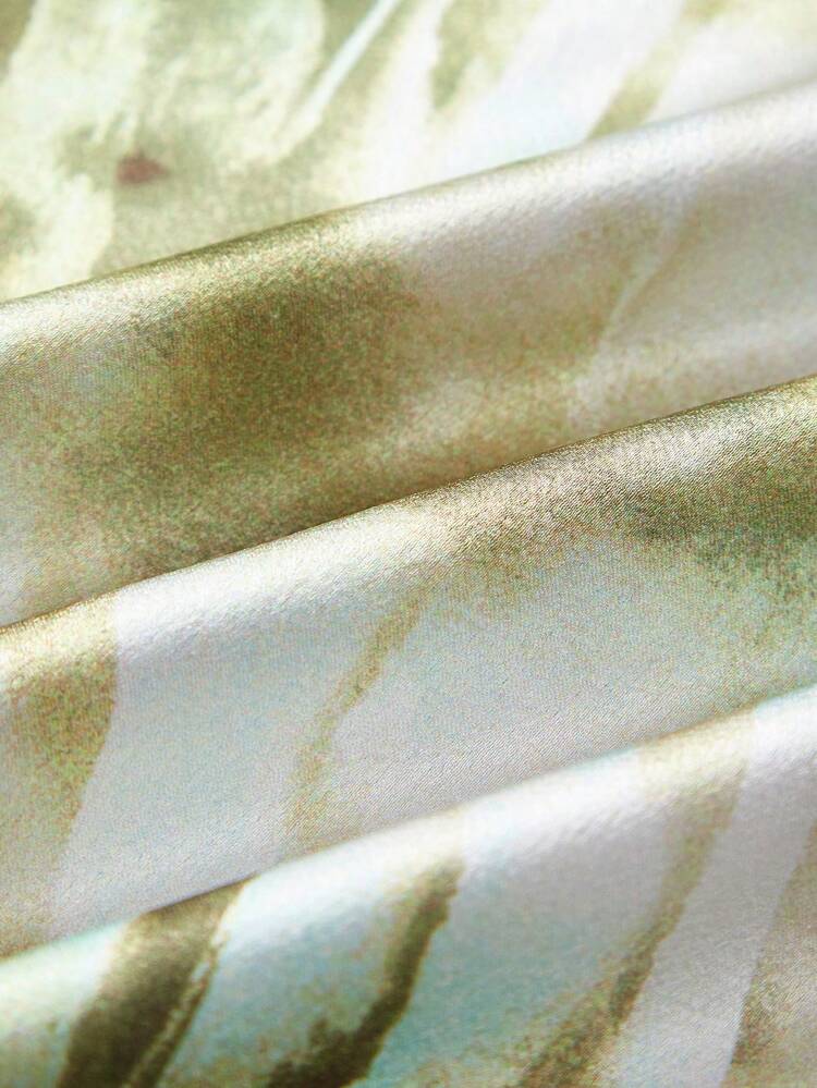 SHEIN Maija 2025 Summer New Arrival Bowknot Adjustable Strap Printed Slip Dress, Green, Versatile For Beach Holiday, Urban Commute, Elegant Party, Casual Gathering, Beach Resort, Music Festival, Brunch, Office, Graduation Season, St. John's Eve