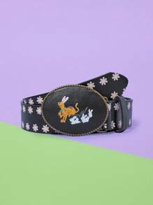 SCOOBY-DOO X SHEIN 1pc Women's Cute Cartoon Pattern Buckle Waist Belt - Black - View 1