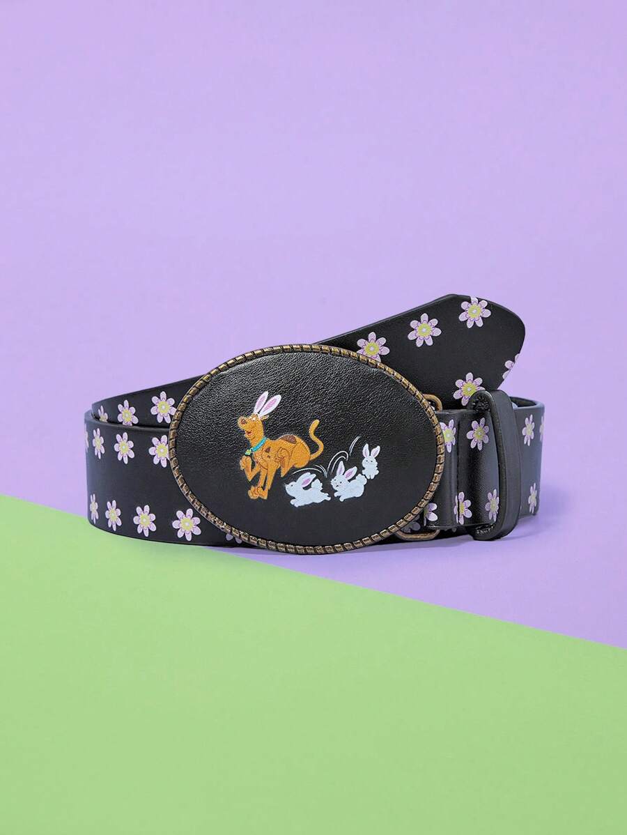 SCOOBY-DOO X SHEIN 1pc Women's Cute Cartoon Pattern Buckle Waist Belt - Black - View 1