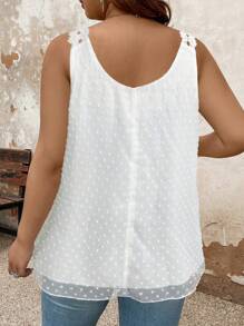 SHEIN LUNE 夏季大码女式纯色雪纺圆点无袖吊带背心 - 白色 - 查看 2