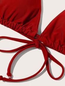 Vaytide Summer Beach Drawstring Halter Triangle Bikini Top - Red - View 7