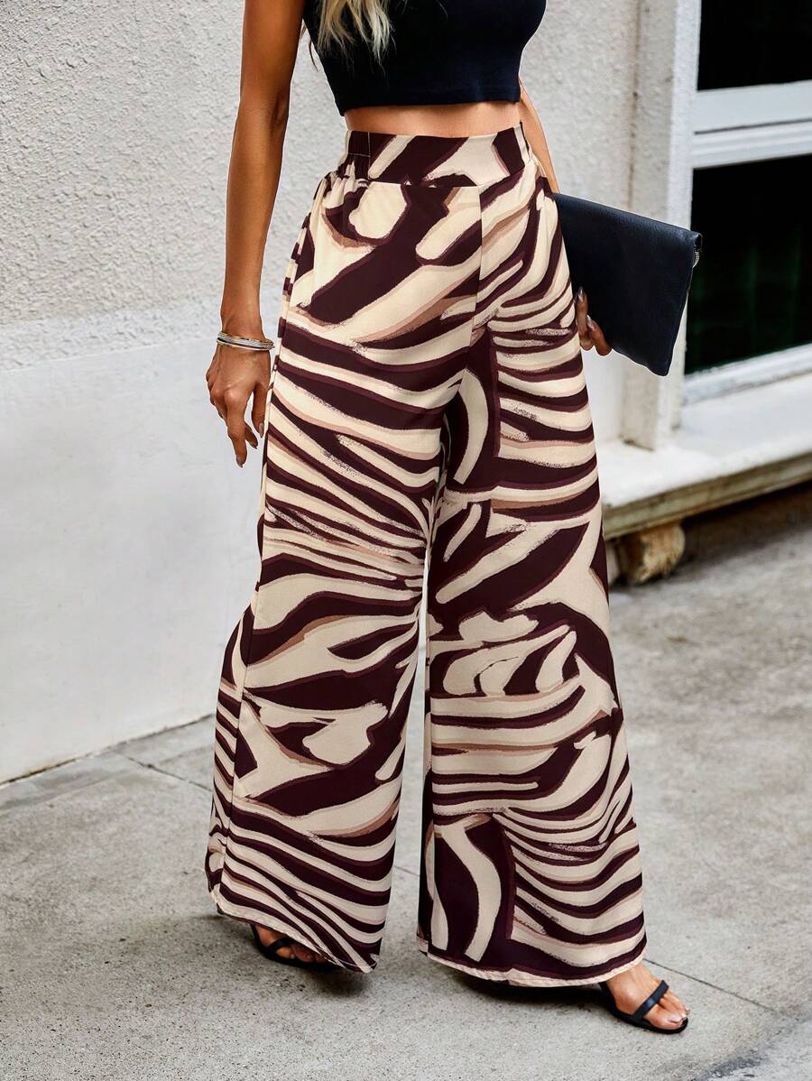 SHEIN PETITE Women's Casual Loose Random Print Pants