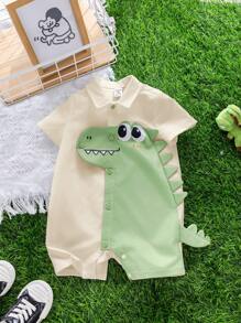 SHEIN Bộ đồ liền thân và quần short tay ngắn họa tiết khủng long hoạt hình, giản dị và đa năng cho bé trai và bé gái - Nhiều màu - Xem 7