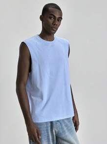 Ontre 2025 Chaleco sin mangas de unicolor de cuello redondo casual de verano para hombres, adecuado para el Día de la Independencia, el Día de San Juan, la graduación, el uso diario, una linda camiseta de tirantes de verano, vacaciones de hombres, playa, casual, trayecto, deportes