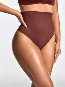 SHAPORA Women Solid Color High Waisted Mesh Patchwork Shapewear Bottom - Brown - View 5