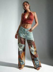 Denimoi 直筒幻彩印花牛仔裤 - 彩色 - 查看 3