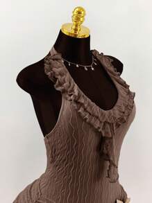 Amplova 女式荷叶边系带露背紧身迷你连衣裙