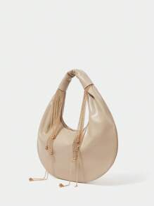 SHECARRY Women's Vintage Almond Crescent  Shoulder Bag With Metallic Fringe & Beaded Tassels, Elegant Shoulder Purse For Office Commute & Night Out - Apricot - View 6