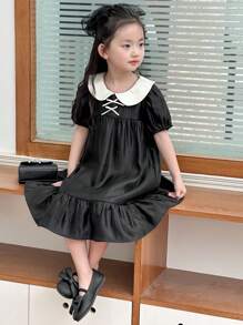 Dazy Kids Young Girl Girls (Small) Dolly Face Print Woven Short Sleeve Dress, Summer