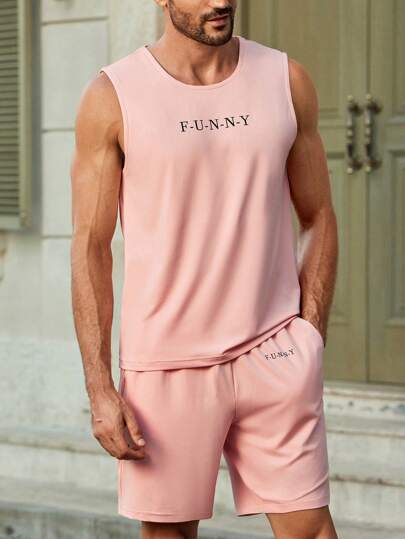 Manfinity VCAY 2pcs/Set Men's Casual Street Outdoor Beach Party Sleeveless Tank Top Set