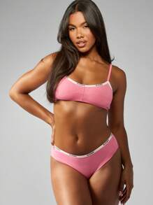 Missguided x Playboy Breathable Bra Panty Underwear Set With Logo Band Fitness Daily Wear Matching Bralette Set For Gym Dance Practice - Pink - View 3
