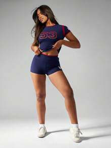 Missguided x Playboy 高腰健身短裤舞蹈瑜伽跑步运动短裤