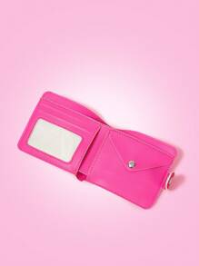 THE POWERPUFF GIRLS X SHEIN Cartoon Pattern Pink Checkerboard Cartoon Design Women Wallet