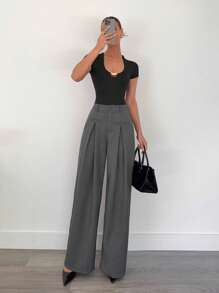 Siren Gaze Pantalón recto gris para mujer, ropa de negocios/trabajo para el verano - Gris - Ver 5