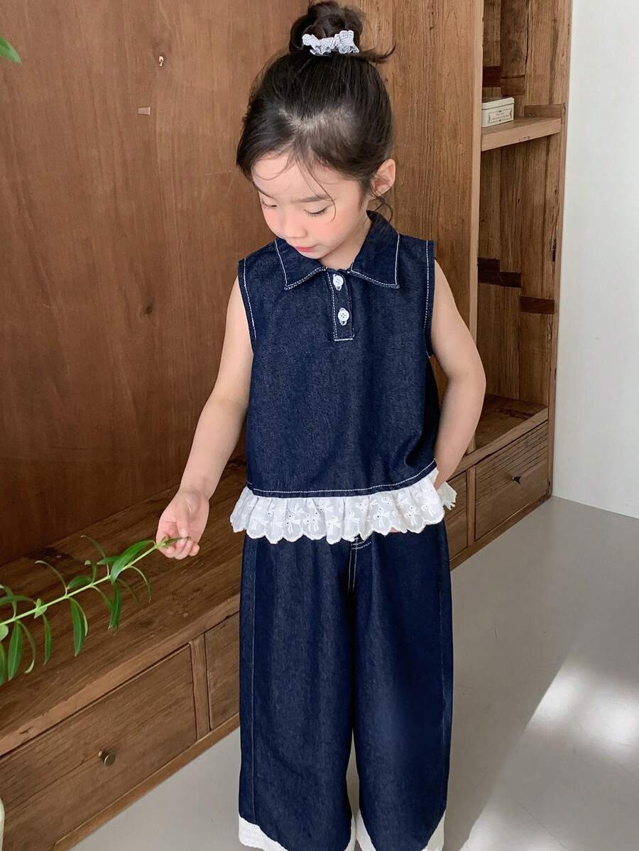 DAZY 2件套小女孩牛仔衬衫+牛仔裤秋季套装