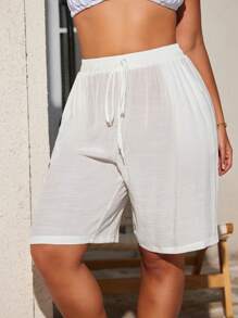 Swim Lushoire Quần short và áo choàng rộng rãi bằng sợi tre cỡ lớn - trắng - Xem 3