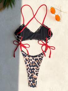 Swim SXY Leopard Print Backless Halter One-Piece Swimsuit For Beach Vacation For Summer