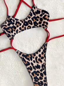 Swim SXY Leopard Print Backless Halter One-Piece Swimsuit For Beach Vacation For Summer