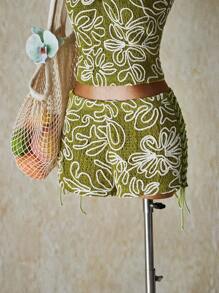 SHEIN ICON 女式露背吊带背心和低腰裙套装 - 綠色 - 查看 7