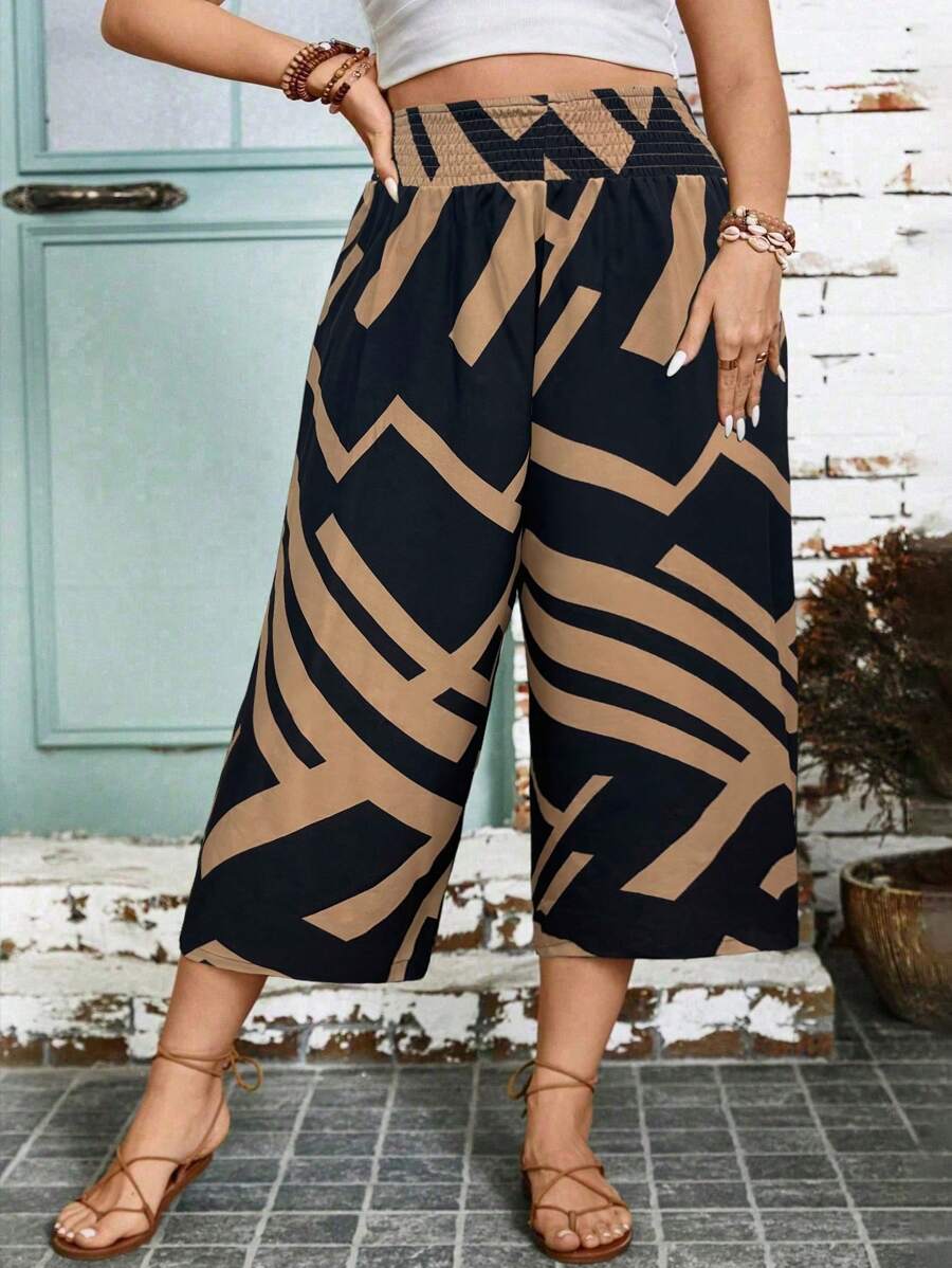 女式加大码高腰宽松纯色阔腿裤，休闲和办公室服装，夏季