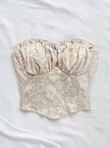 Soleia 女士杏色性感褶皱纹理面料甜心领荷叶边下摆修身上衣，适合派对、约会、情人节、下午茶、海滩度假、游轮、复活节、狂欢节、中国新年、公路旅行 - 杏色 - 查看 6