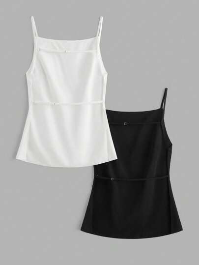 SHEIN EZwear 2 piezas Parte superior de tirantes finos con espalda abierta informal para mujer, apta para vacaciones de verano