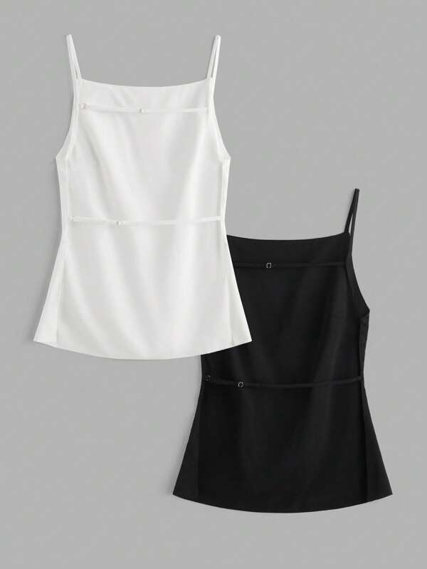 SHEIN EZwear 2 piezas Parte superior de tirantes finos con espalda abierta informal para mujer, apta para vacaciones de verano