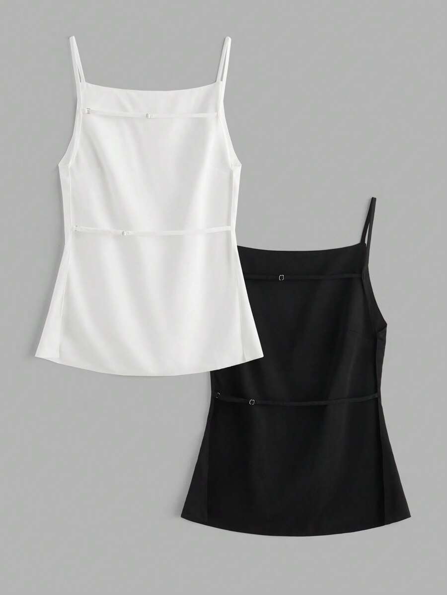 SHEIN EZwear 2 件女士休闲露背细肩带吊带背心，适合夏季度假 - 彩色 - 查看 1