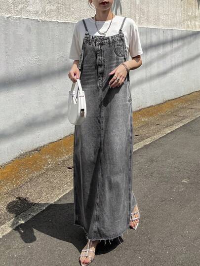 FRIFUL Women Solid Color Casual Summer Sleeveless Denim Jumpsuit Dress