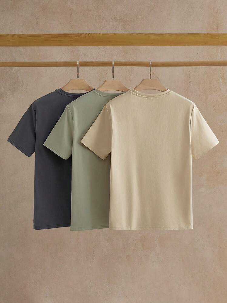 HIMLAND Set de 3 camisetas de manga corta con cuello redondo y estampado frontal casual básico, camiseta de verano - Gris - Añade 2