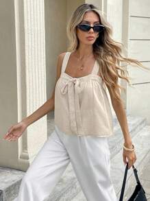 Serisse Women Summer Solid Color Knotted Camisole Casual