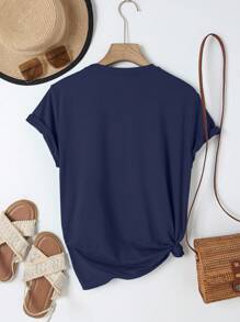 INAWLY 女式加大码夏季休闲花朵和蝴蝶印花圆领T恤 - 彩色 - 查看 2